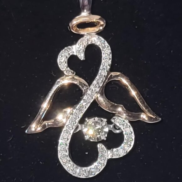 Open Heart Rhythm in Motion 1/6 ct tw Diamond Angel Necklace in 10K Rose Gold/SS - Picture 3 of 3